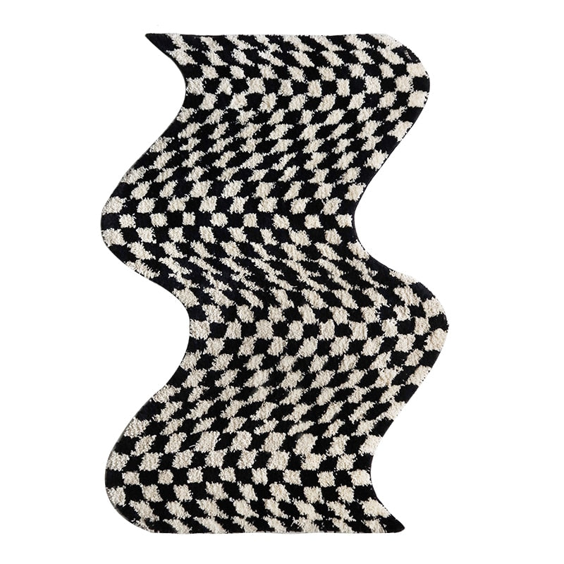 Ultra-Soft Irregular Shaped Checkered Rug, 88x120cm