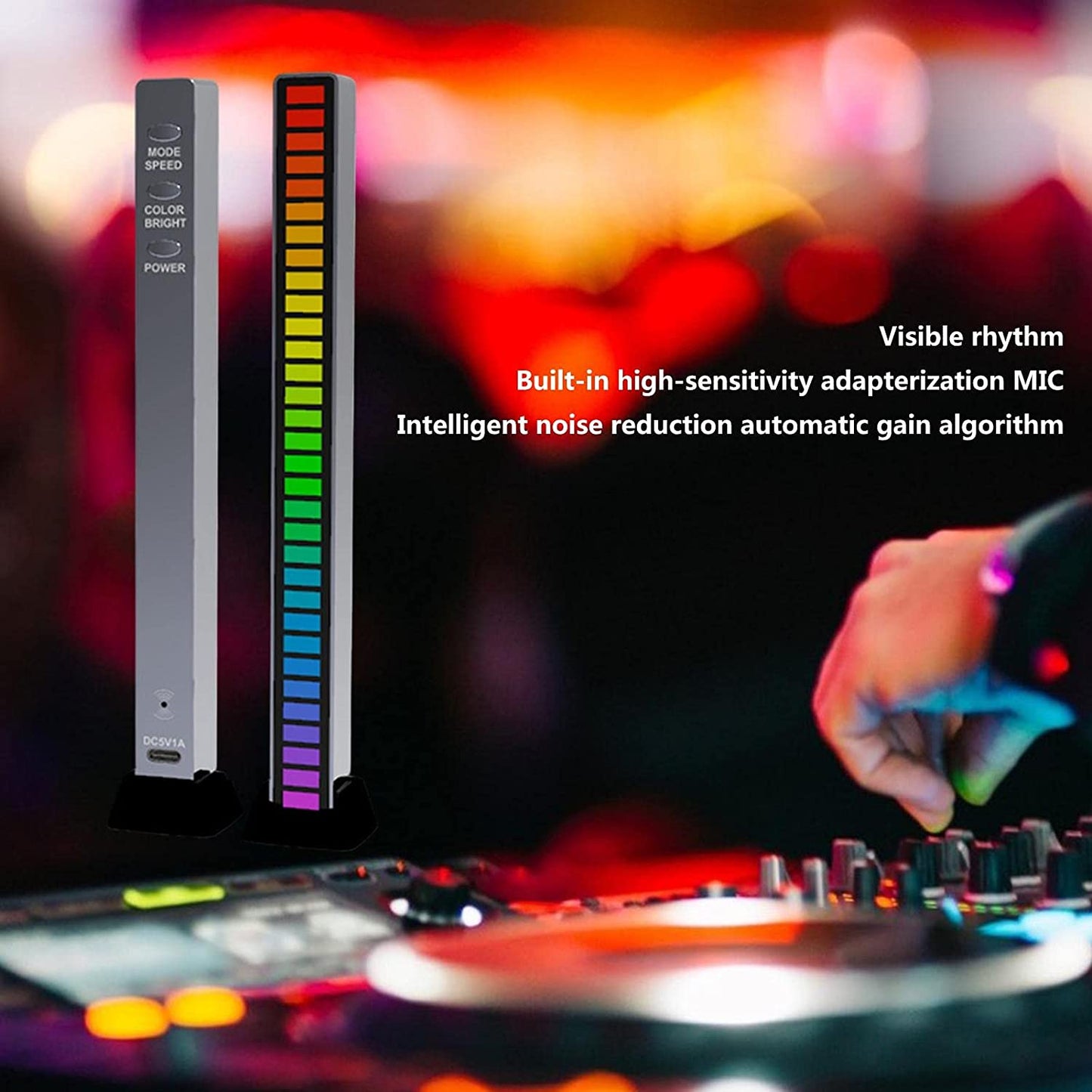 RGB Voice Activated LED Light Bar, Sensitive Light Strip for Car or Bedroom Décor
