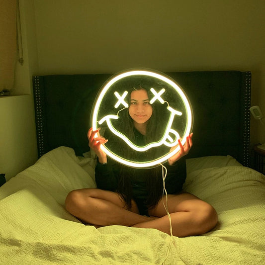 Tongue Out Smiling Face Transparent LED Neon Sign, 35 cm
