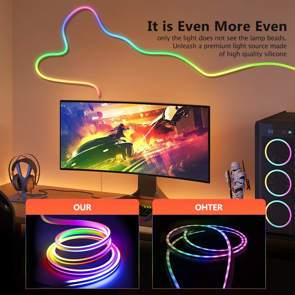 Neon LED Strip Lights, Waterproof, RGBIC, 3-meter