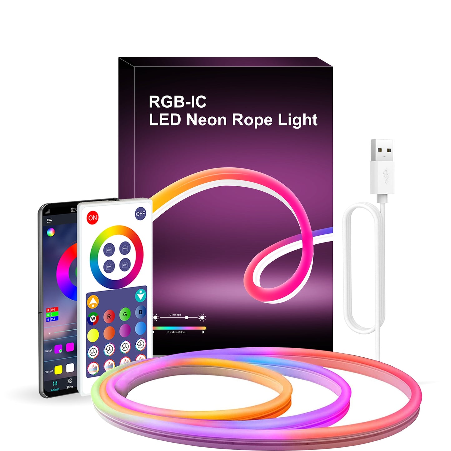 Neon LED Strip Lights, Waterproof, RGBIC, 3-meter