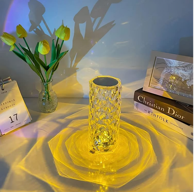 Rose Crystal Glass Table Lamp, 3D Light