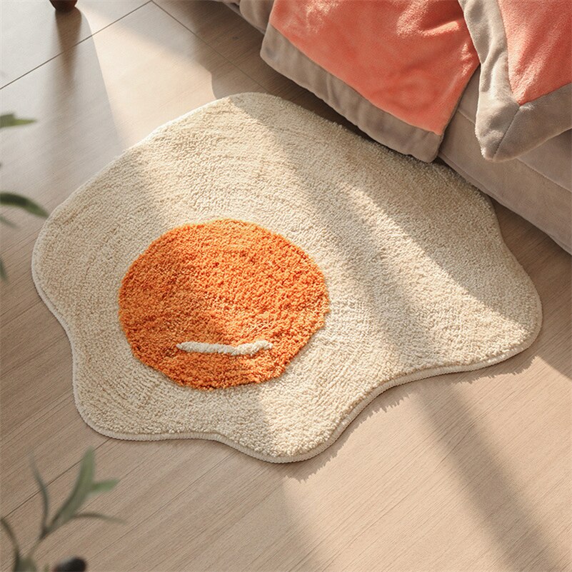 Half Fried Egg Tufted Floor Mat, Anti-Slip Bedroom Rug, 70x70cm