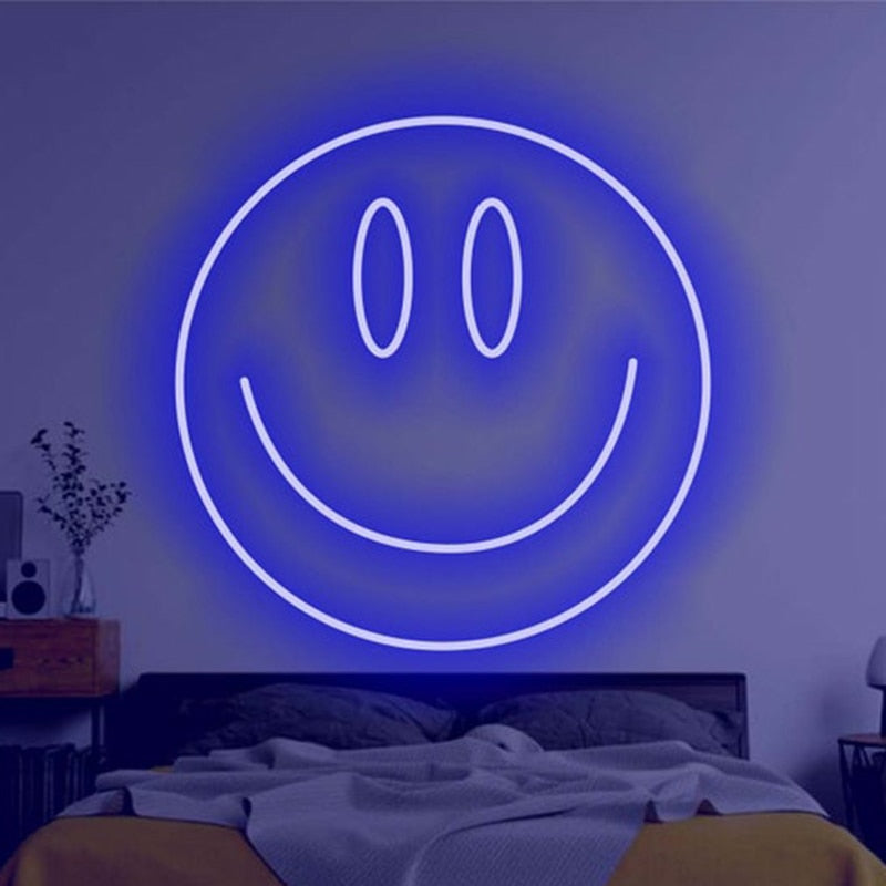 Tongue Out Smiling Face Transparent LED Neon Sign, 35 cm