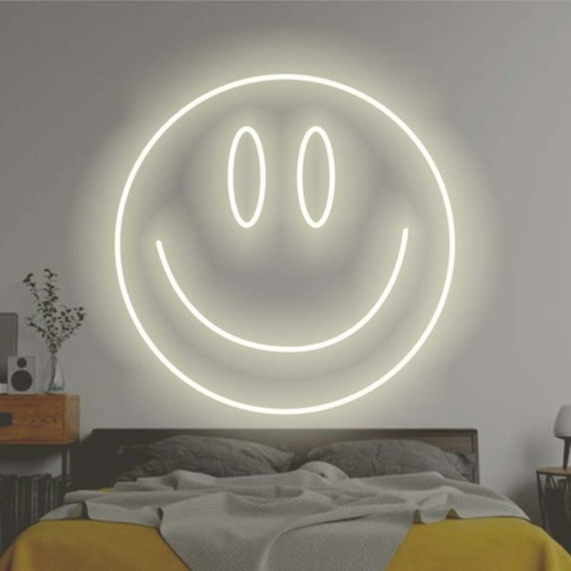 Tongue Out Smiling Face Transparent LED Neon Sign, 35 cm