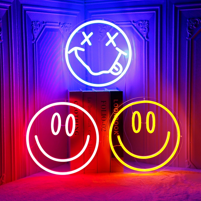 Tongue Out Smiling Face Transparent LED Neon Sign, 35 cm