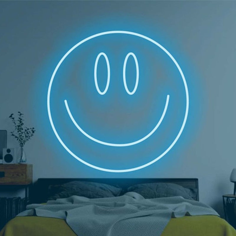 Tongue Out Smiling Face Transparent LED Neon Sign, 35 cm