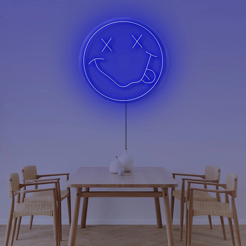 Tongue Out Smiling Face Transparent LED Neon Sign, 35 cm