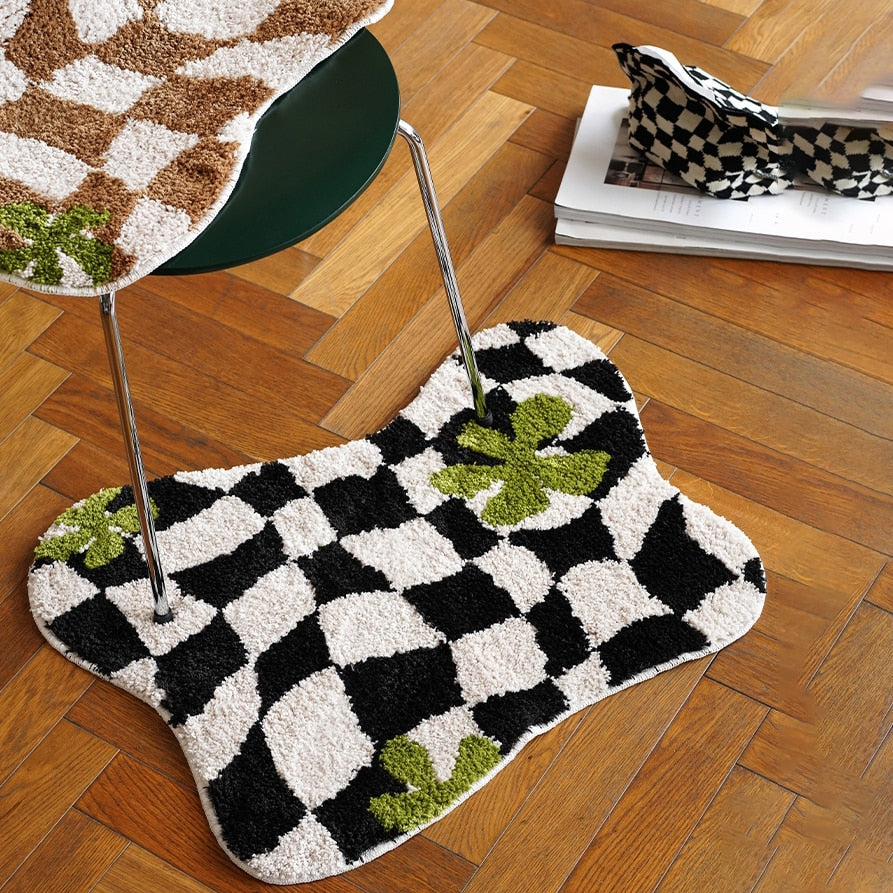 Irregular Plaid Carpet, Home Décor Checkered Rug, Anti-Skid