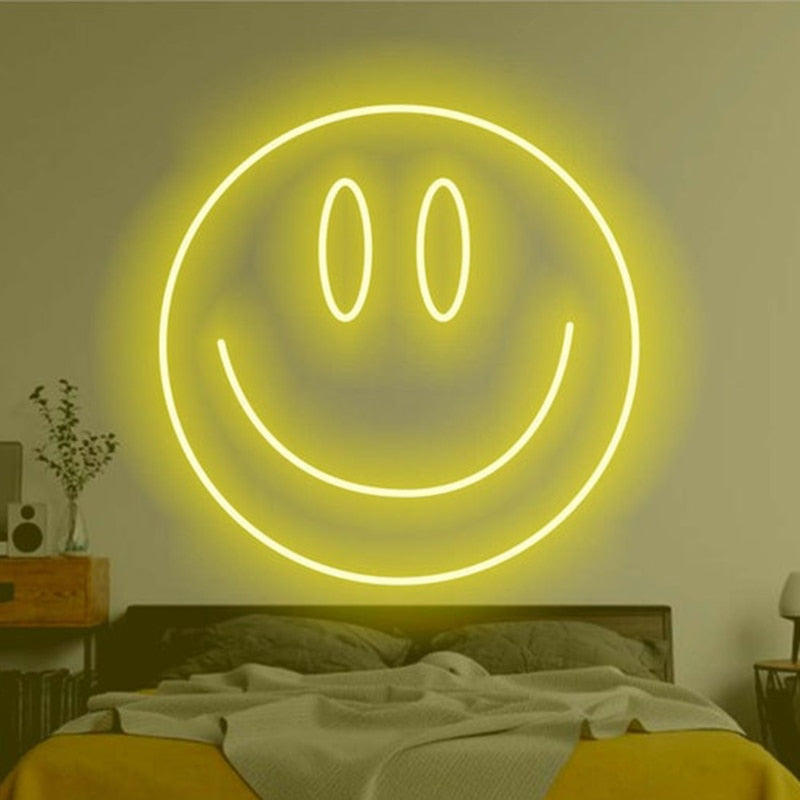 Tongue Out Smiling Face Transparent LED Neon Sign, 35 cm