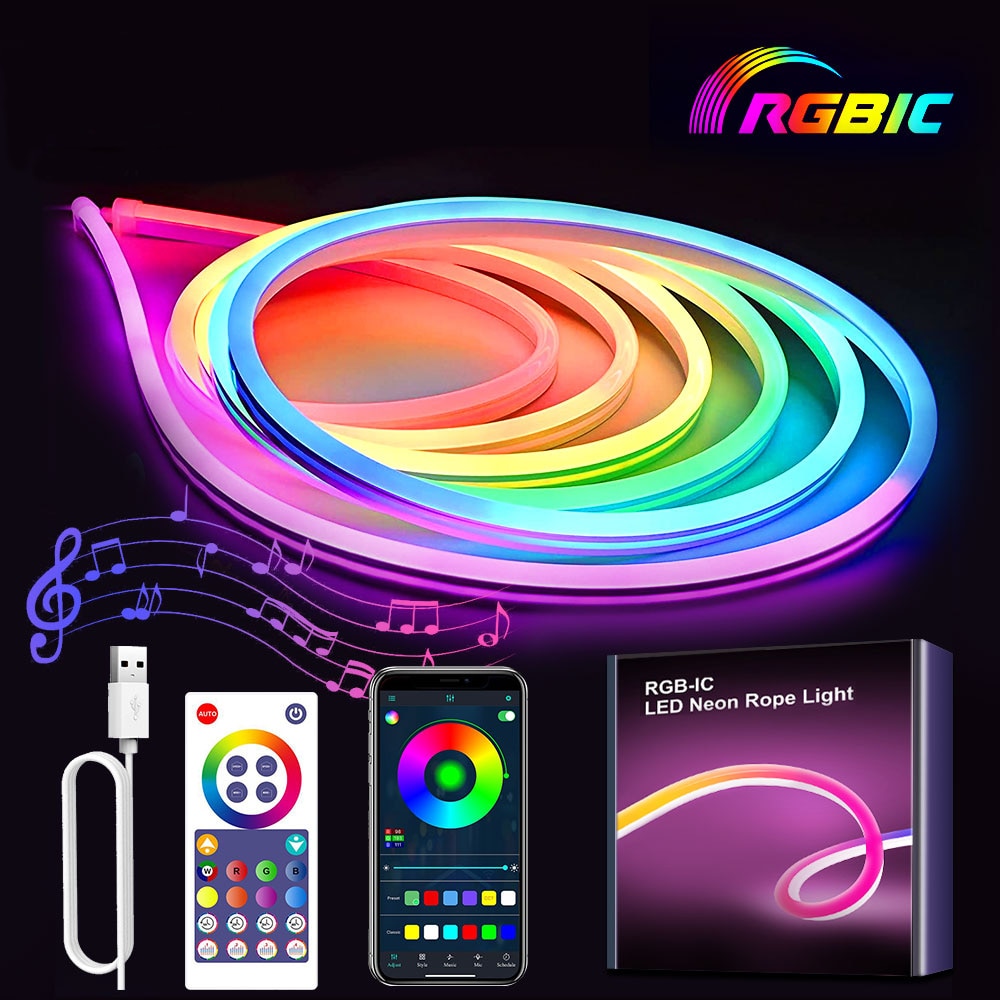 Neon LED Strip Lights, Waterproof, RGBIC, 3-meter